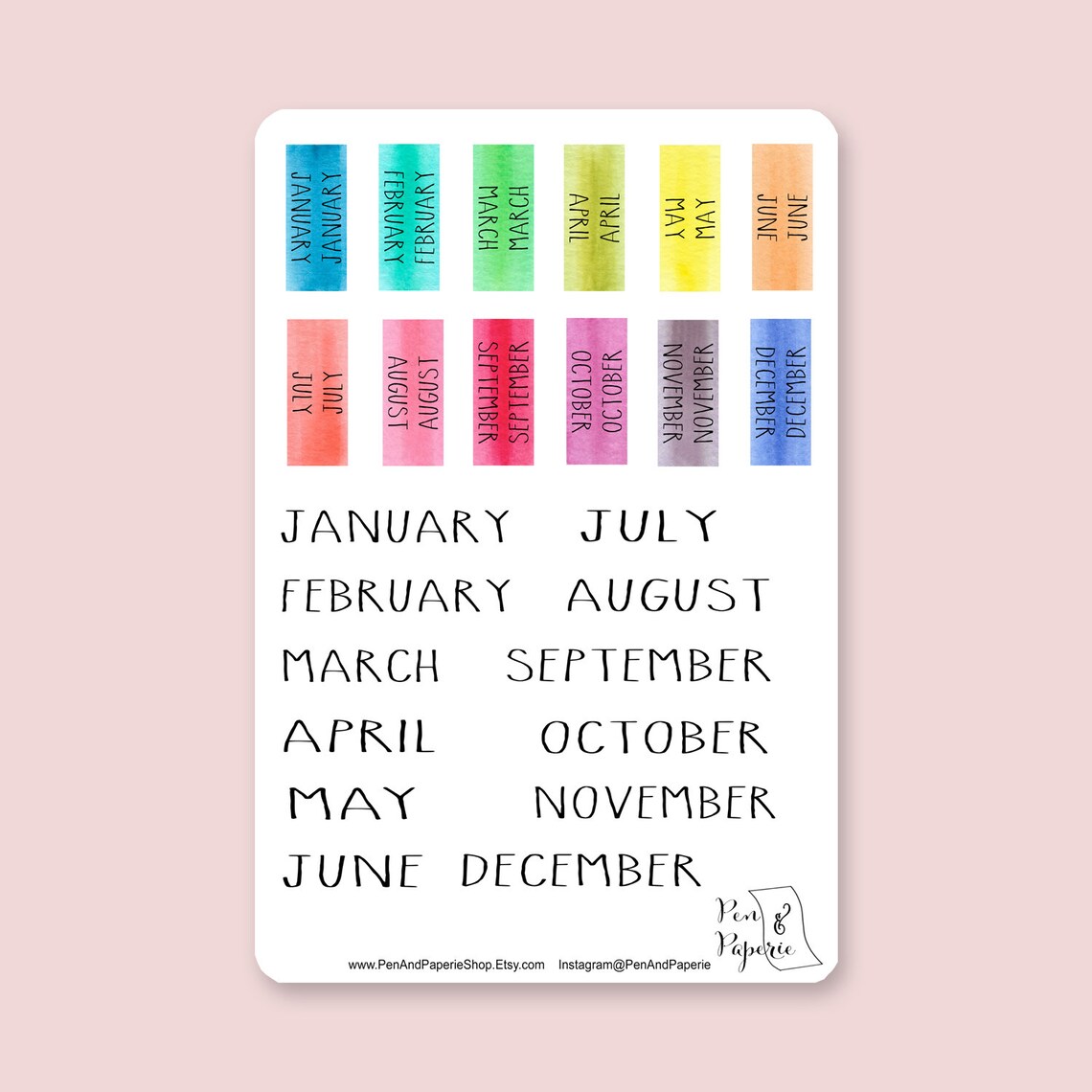Printable Monthly Tab Month Header Print Watercolor Stickers Etsy