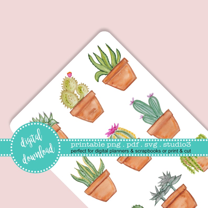 Download Printable Succulent Cactus Boho Watercolor Stickers Clip ...