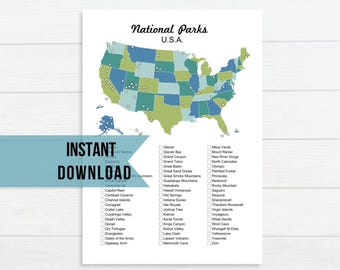 Diario imprimible con lista de parques nacionales en formato PDF Lista de parques nacionales de EE. UU. Lista de parques nacionales en formato A5 Lista de parques nacionales digital Regalo para viajeros Lista de deseos