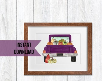 Vintage Truck Purple Antique Truck Wall Art Printable Truck Filled With Pumpkins Wall Art Autumn Wall Art Fall Pumpkin Wall Art Thanksgiving