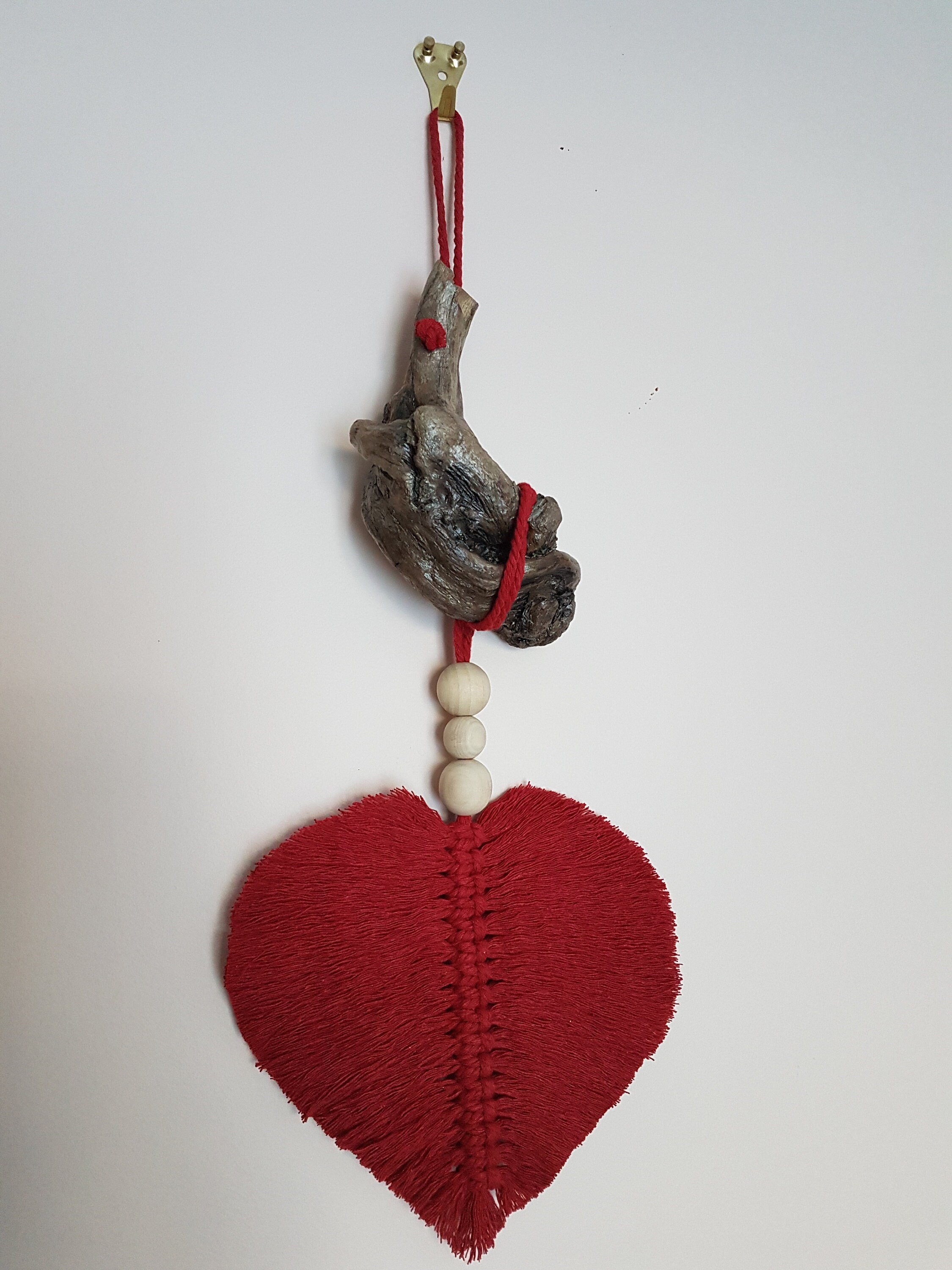 Décoration Murale, Feuille Macramé sur Bois Flotté