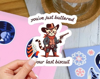 Western-Katzenaufkleber - Lustige Cowboy-Keks-Grafik, Country-Konzert-Kitty-Aufkleber, Meme-Geschenk für Katzenliebhaber, niedliches Country-Musik-Vinyl