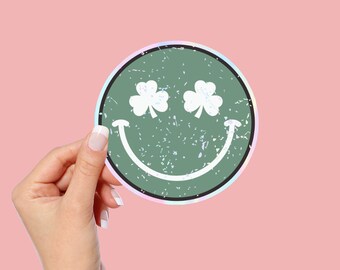 Smiling Clover, Irish Sticker, Graphic Sticker, Ireland Sticker, Shamrock Sticker, St. Patrick's Day Sticker, Holographic, Bumper Sticker