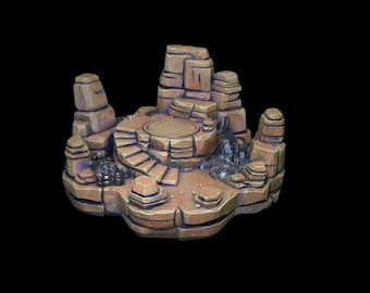 Base per diorama di rovine desertiche dipinte a mano – Terreno in miniatura dipinto a mano – Base espositiva da 36 mm – Gioco di ruolo da tavolo – D&D Warhammer