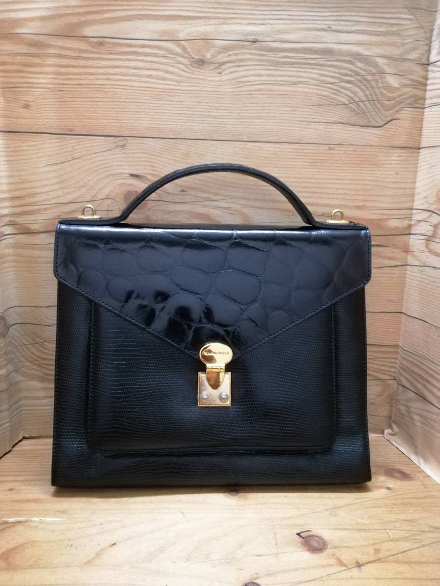 ⭐MAARI ASKEW NEW YORK のA4が入るバッグ Vintage MAARI ASKEW New York Leather Black Handbag - Etsy