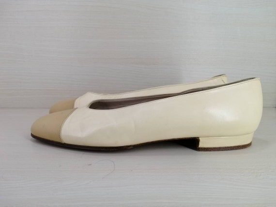 Vintage chanel flat ballet leather heels pump wedg