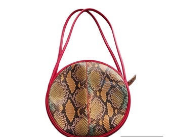 vtg Carlos falchi leather python round top handle bag