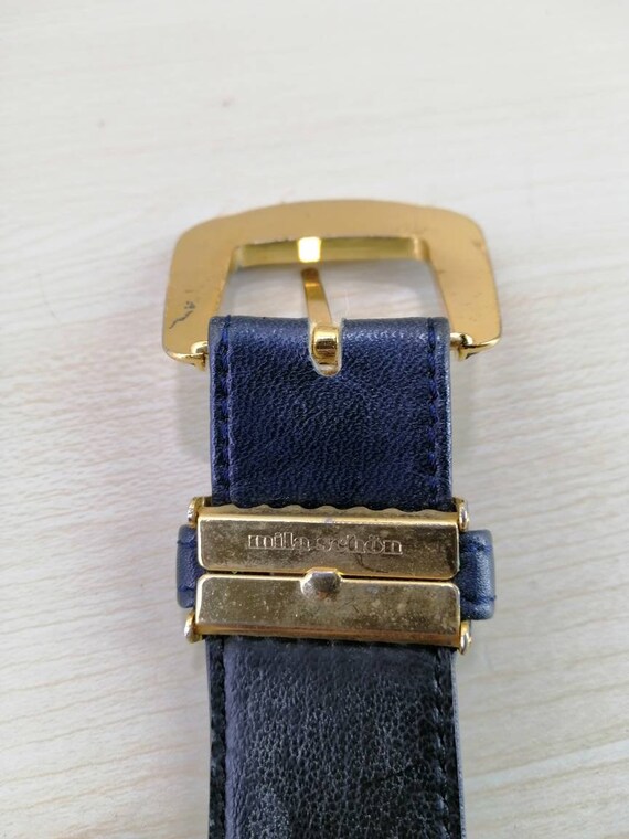 Vtg Mila Schon Milano 3cm navy blue and gold leat… - image 5