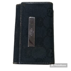 Cartera Gucci GG Canvas Leather con 6 anillos para llaves, monedero negro