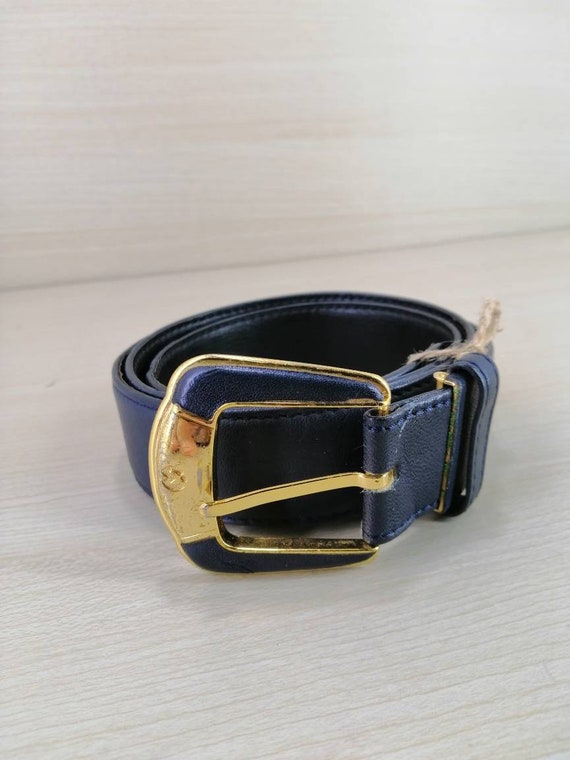 Vtg Mila Schon Milano 3cm navy blue and gold leat… - image 3