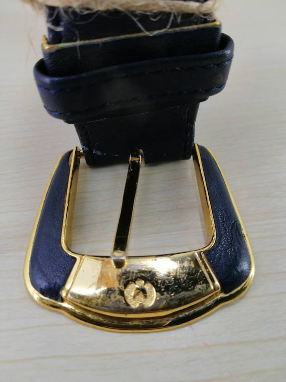 Vtg Mila Schon Milano 3cm navy blue and gold leat… - image 1