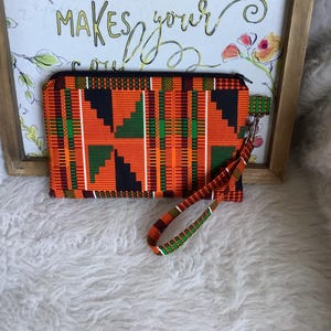 Bolso de mano, neceser, cartera, neceser de cosméticos, monedero, color negro, naranja y verde, de Kente