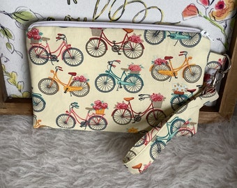 Bicycle Wristlet, Wallet, Cosmetic Bag, Clutch, Makeup Pouch, Summertime