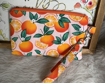 Oranges Wristlet, Wallet, Cosmetic Bag, Clutch, Makeup Pouch