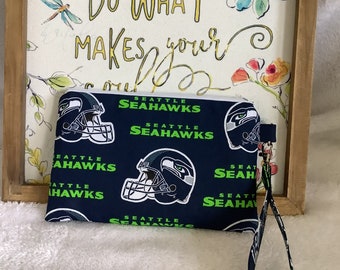 Seattle Seahawks  Wristlet, Makeup Pouch, Wallet, Purse, Sports Clutch