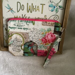 Pink Rose Makeup Bag/Accessory Pouch, pink floral,Birdcage