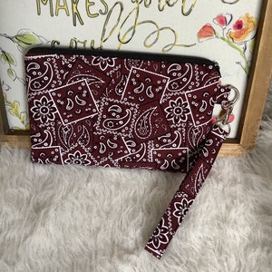 Muñequera de bandana burdeos, neceser, monedero, clutch, estuche, neceser de maquillaje