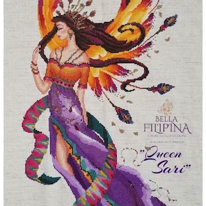 Worldwide Free Shipping Bella Filipina Cross Stitch Queen Sari Chart + Beads + Kreiniks+Linen