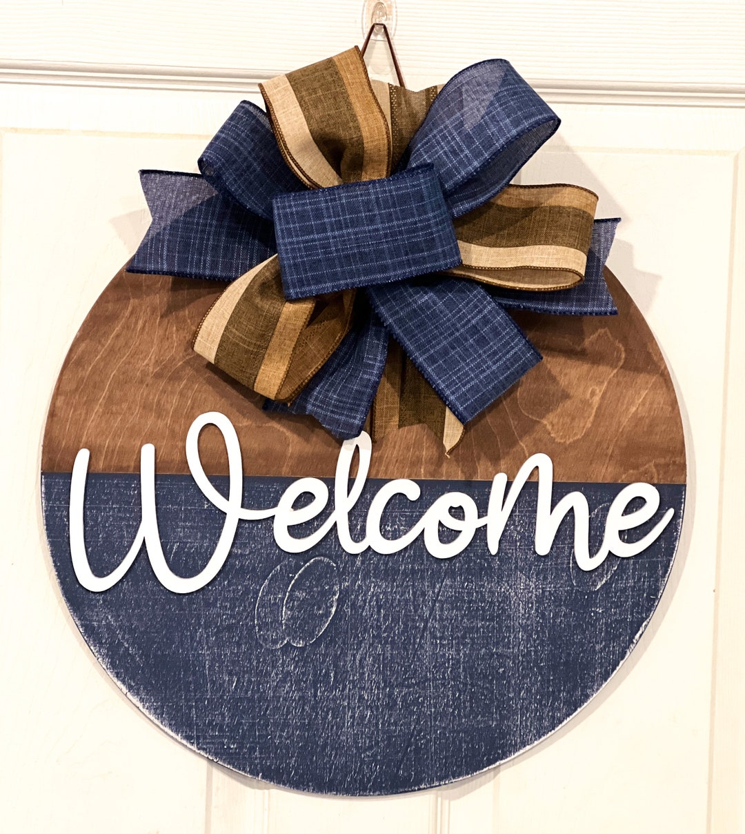 16" Welcome Door Sign With Denim Effect. - Etsy