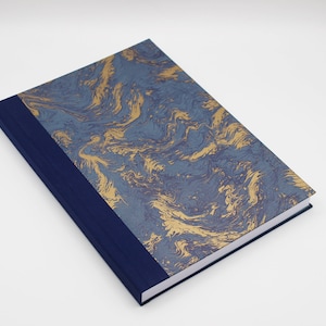 Thick A4 Blue and Gold Marble Notebook - Journal - Sketchbook - Travel Journal - Handmade