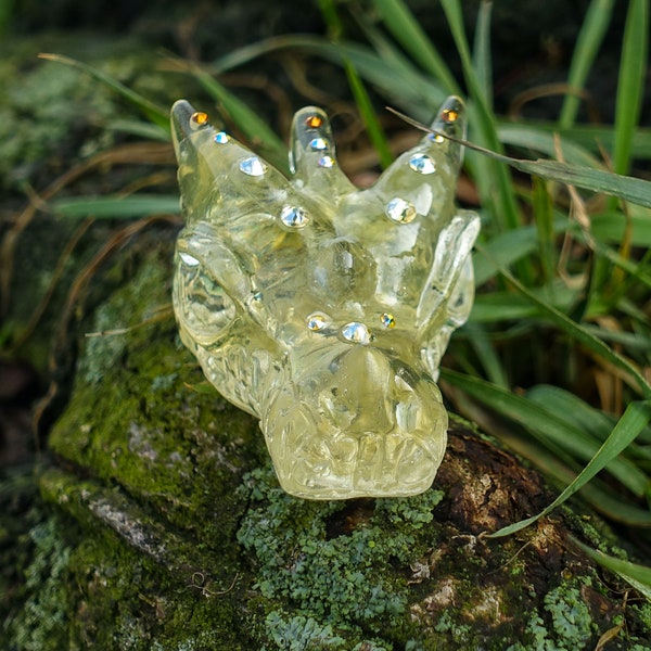 Crâne de dragon en citrine en résine avec diamants en verre, princesse dragon