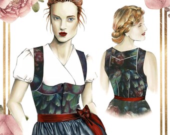 Dirndl-113 con spalline rotonde e cerniera – cartamodello digitale in PDF – taglia 42 – istruzioni di cucito dettagliate
