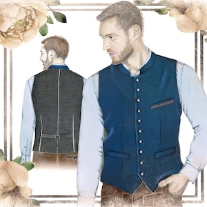 Men's vest-134 with stand-up collar and welt pocket – digital PDF sewing pattern – size 44 – detailed sewing instructions