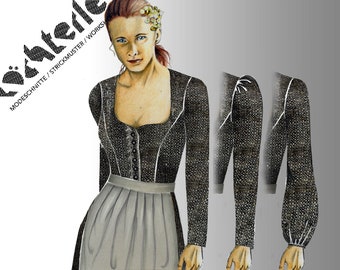 Dirndl-142 con tre varianti a maniche lunghe – cartamodello digitale in PDF – taglia 40 – istruzioni di cucito dettagliate