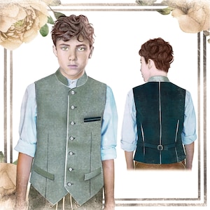 Teenager vest-139 with stand-up collar and welt pocket – digital PDF sewing pattern – sizes 164 + 170 – detailed sewing instructions