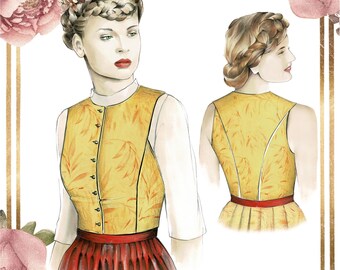 Dirndl-114 con scollo rotondo e scollo alto – cartamodello digitale in PDF – taglia 36 – istruzioni di cucito dettagliate