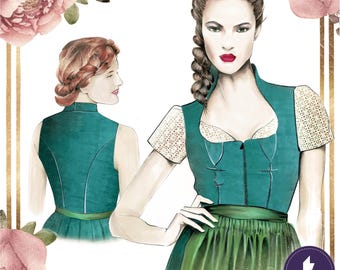 Dirndl-115 con triangoli e colletto principessa – cartamodello digitale in PDF – taglia 46 – istruzioni di cucito dettagliate