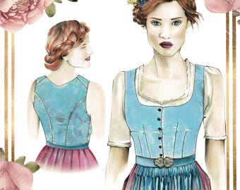 Dirndl-110 con scollo rotondo – cartamodello digitale in PDF – taglia 40 – istruzioni di cucito dettagliate