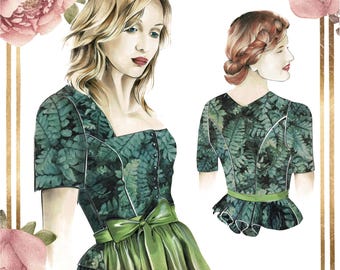 Dirndl-133 Bodice with standing peplum – digital PDF sewing pattern – size 34 – detailed sewing instructions