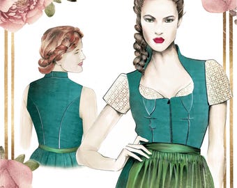 Dirndl-115 con triangoli e colletto principessa – cartamodello digitale in PDF – taglia 52 – istruzioni di cucito dettagliate
