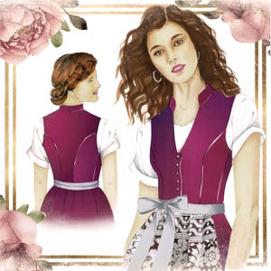 Dirndl-140 with V-neck and collar – digital PDF sewing pattern – size 38 – detailed sewing instructions