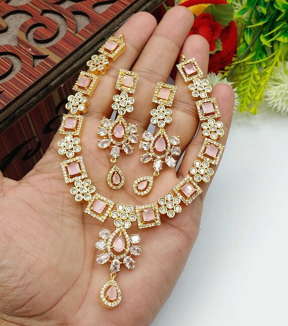 Fine Quality American Diamond With Indian Zircon Full Jewellery Set For Women Girls