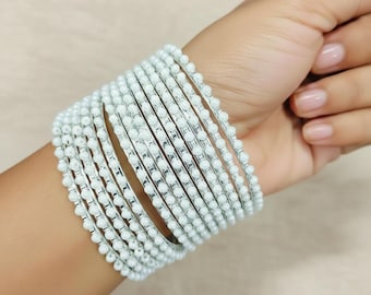 Indian Bangles Sets: Silver & Pearls, Set of 12, Hand Jewellery Eid Jewellery Bracelets Armbands