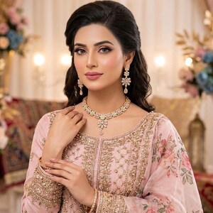 Fine Quality American Diamond With Indian Zircon Full Jewellery Set For Women Girls bild 4