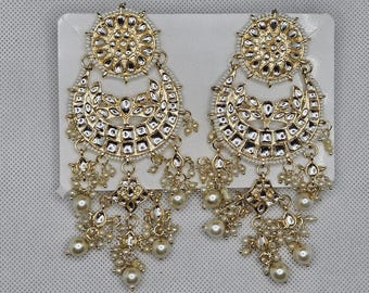 Gold Plated Kundan Chandbali Earrings: Indian Dangler Jewelry