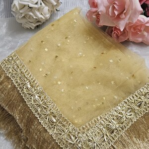 Gold Paste Printed Net Wedding Dupatta: Pakistani Indian Bridal Veil Gotta Kiran Lace Gold