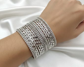 Indian Bangles Sets: Silver & Pearls, Set of 20, Hand Jewellery Eid Jewellery Bracelets Armbands
