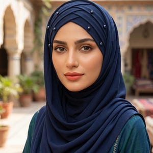 Criss Cross Cotton Jersey Hijab with Pearls: Ready To Wear Scarf Turkish Hijaabs