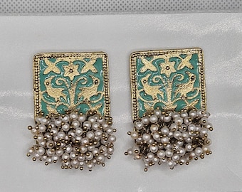 Meenakari Dangler Earrings: Indian Pearl Drop Earrings