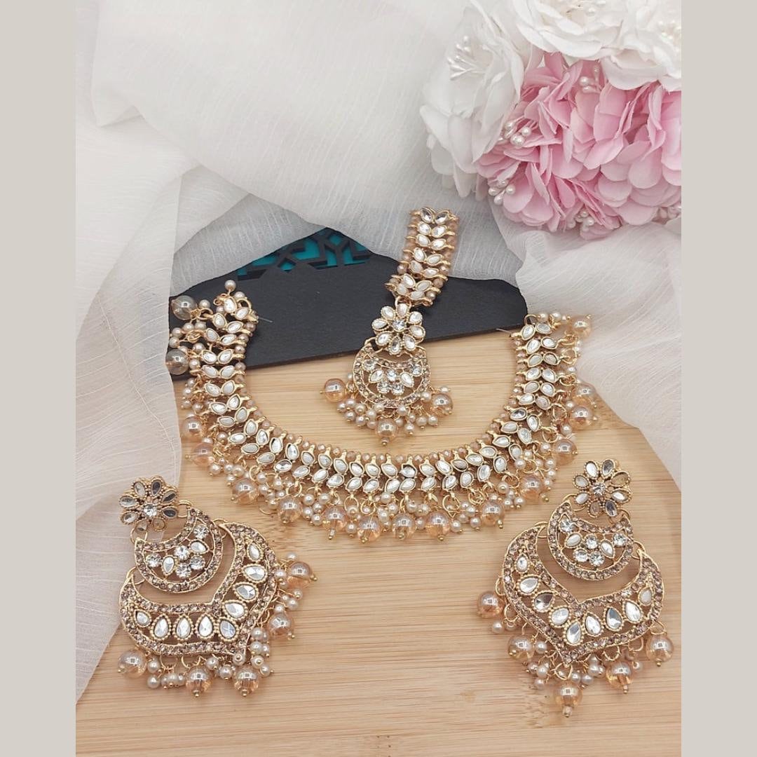 Zircon Indian Jewelry Set: Bollywood Necklace, Earrings & Tikka - Etsy