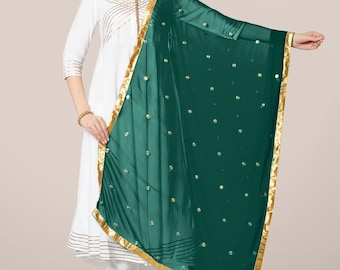 Embroidered Gold Chiffon Dupatta: Mehndi Wedding Wear