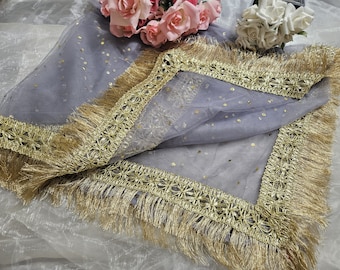 Gold Paste Printed Net Wedding Dupatta: Pakistani Indian Bridal Veil Gotta Kiran Lace