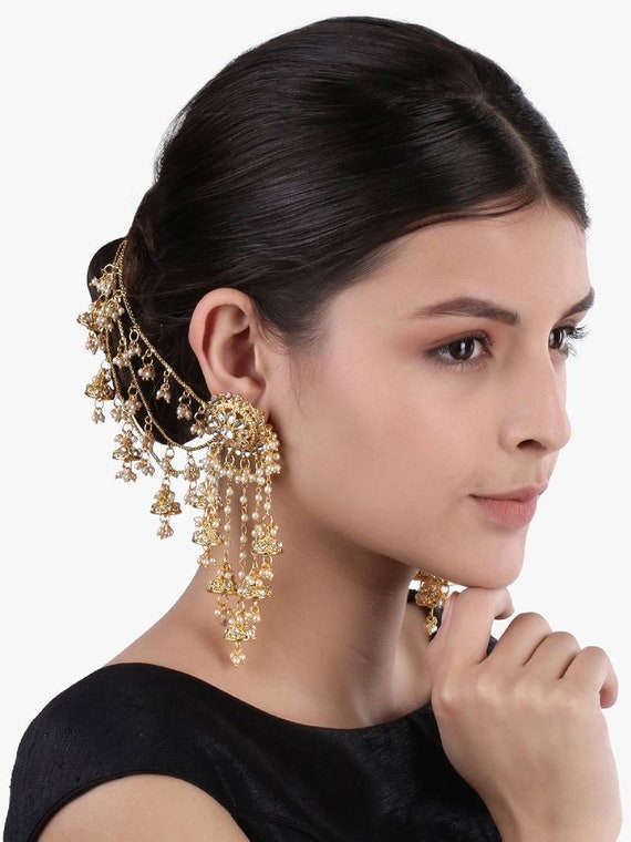 Saharay Earrings Bahubali Earrings Earrings Chain Golden Jhmuki