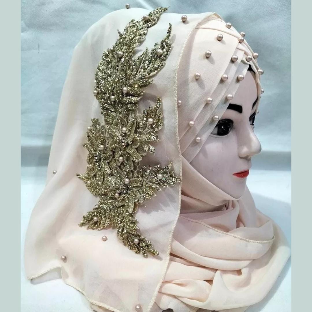 Buy Pearl Floral Chiffon Hijaab: Ready to Wear Muslim Scarf Online in India 