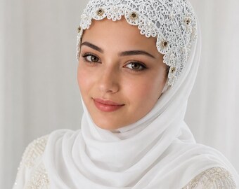 Muslim Womens Girls Fancy Bonnet Style Ready To Wear Hijaab Scarf Chiffon