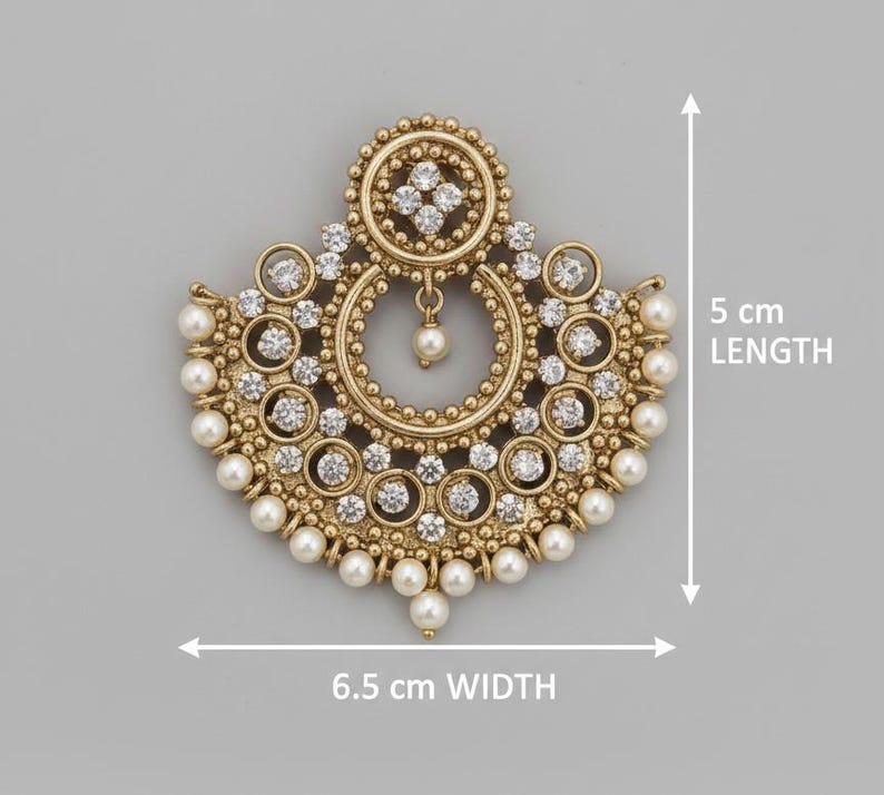 Polki Indian Jewelry Set: Bollywood Style Necklace, Earrings, Tikka Mehndi Jewelry Chand Bali image 2
